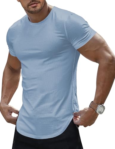 Image of JMIERR Mens Short Sleeve T Shirt Summer Muscle Slim Fitted Crewneck Longline Tees Shirts for Gym Workout
