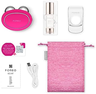 Foreo Bear Smart Microcurrent Face Lift Device | Double Chin Reducer | Face Sculptor & Jaw Excerciser | Immediately Visible Non-Invasive Face Lift | Antiaging | Safe & Painless | Fuchsia