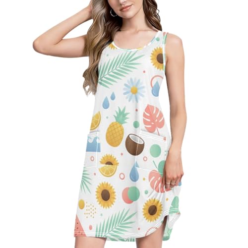 Vestidos de verano sueltos sin mangas con bolsillos, salida de baño para vacaciones, Sunny Summer Paradise, S