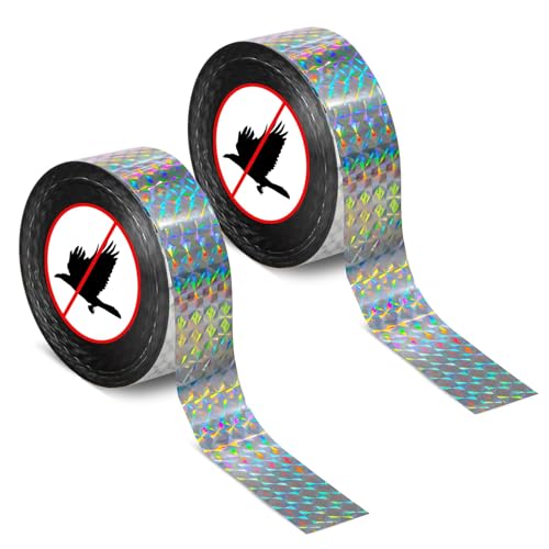 RAINFLOW Reflective Bird Scare Tape – 2 Rolls 300FT Outdoor Reflective Ribbon, Double-Sided Shiny Tape for Garden, Yard, Orchard & Trees, Visual Bird Decoration
