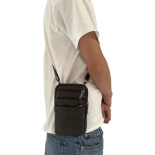 Bolsa de cintura masculina de couro bolsas transversais retrô para celular, Café, 9.4x5.5x2.95in