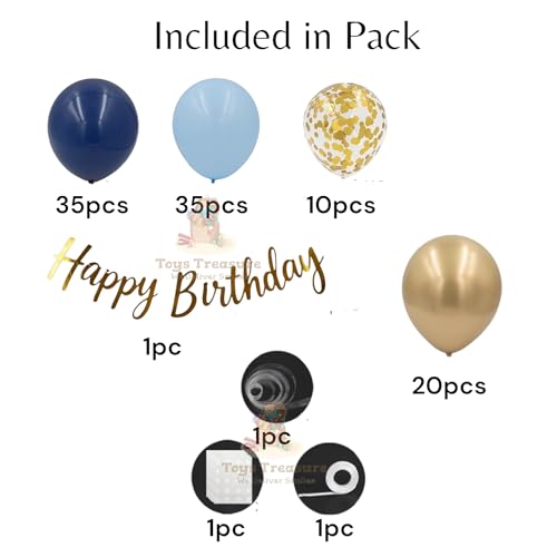 Image of Blue Gold Birthday Decorations - 104 Piece Metallic Party Kit with Balloons, Happy Birthday Banner (Card Board) & Gold Accents for Boys Birthday Party Supplies (Blue Gold)