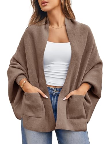 Saodimallsu Womens Open Front Cardigan Batwing Long Sleeve Shawl Chunky Knit Loose Fall Poncho Sweater Coats