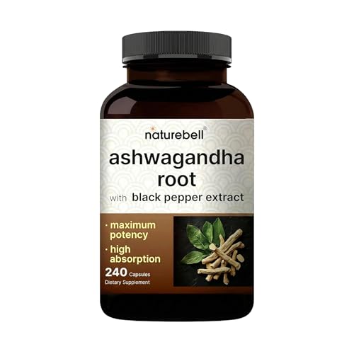 NatureBell Ashwagandha Root with Black Pepper Extract - 240 Capsules - High Strength Adaptogen for Calmness Relaxation & Immune Support*