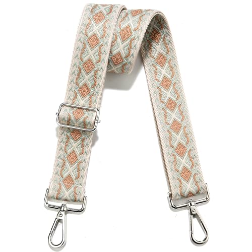 Image of Crossbody Straps for Purses Silver Hardware Purse Strap Wide Shoulder Strap Adjustable Replacement,Retro Jacquard Embroidery for Shoulder Bags, Canvas Tote Handbags