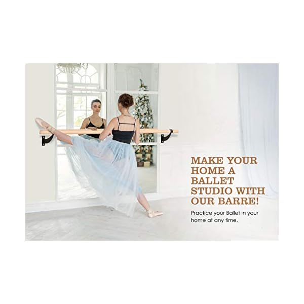 Ballet-Barre-Wall-Mounted-Ballet-Bar-Includes-Turning-Board-Premium-Beech-Wood-Does-Not-Bend-Wobble-Rust-Barre-Bar-for-Home-Workout-Dance-Equipment-for-Leaps-4-ft-Long-15-ft-Dia-for-Kids-Girls-Adults flybold Wall-Mounted Ballet Barre with Turning Board and Premium Wooden Bar - Home Workout and Dance Equipment - Rust, Wobble-Free - 4ft, 1.5ft Diameter - Multiple Colors