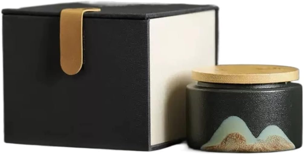 Tea Tin Portable Ceramic Tea Jar Retro Sealed Bulk Container(White)