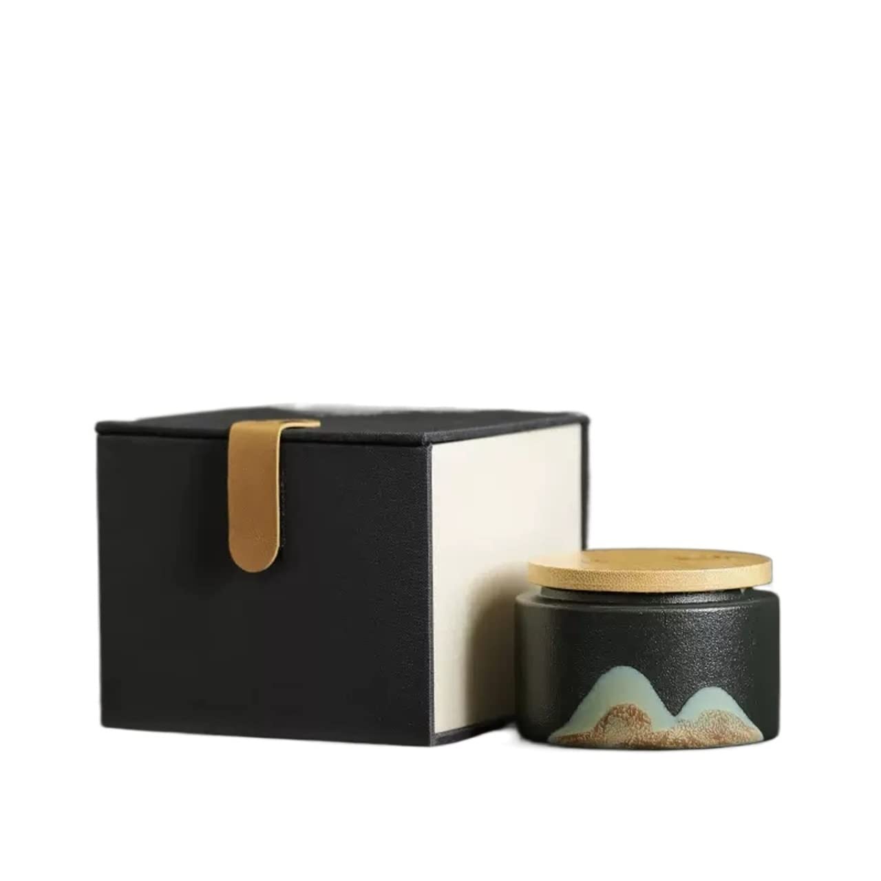 Hhaoran-9868 Ceramic Tea Canister Portable Ceramic Tea Jar Retro Sealed Bulk Food Canisters for Kitchen(Black)