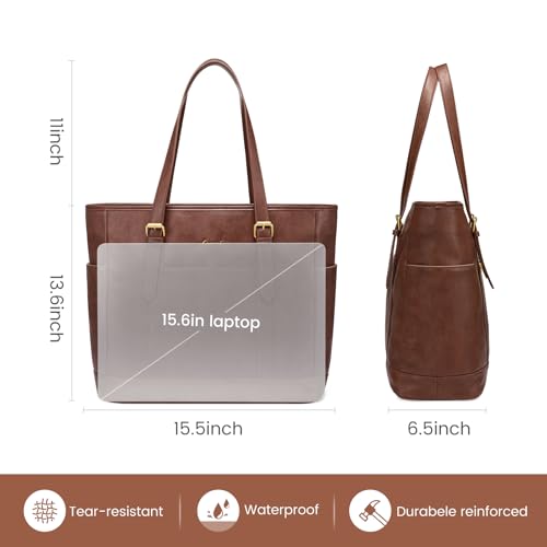 LOVEVOOK Laptop Bag for Women Vintage Leather Work Tote 15.6 inch Large Capacity Computer Bag — view 5