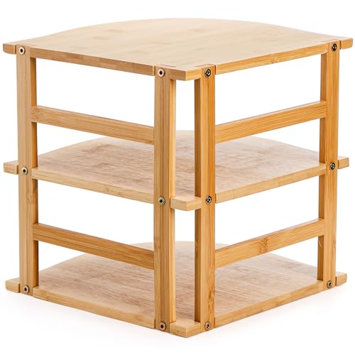 Image of Goaste 3-Tier Bamboo Corner Shelf, Kitchen Countertop Storage Organizer, Cabinet Plate Rack for Pantry Organization, Bathroom, Desktop, 9.5 x 9.5 x 9.5 Inch (Pack of 2)