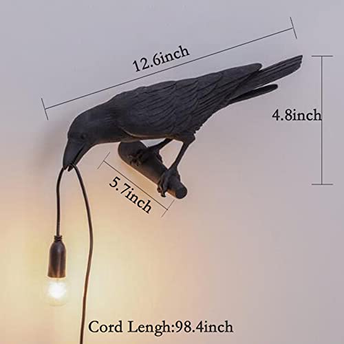 Image of NorDiem Crow Table Lamps Bird Desk Lamp Bedroom Wall Sconce lamp Light Resin Decoration E12 110V LED Bulb (Right Black Wall Lamp)