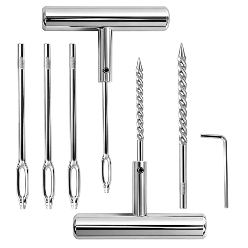 Image of Tire Repair Puncture Tool Kit Heavy Duty Stanless Steel T-Handle Tire Repair Tool-7pcs