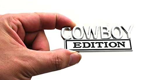 Image of 2Pcs Cowboy Edition Emblems 3D Badge Sticker Decal Compatible with Vehicle, Car, Truck, SUV, Door Decoration (Chrome /Black)