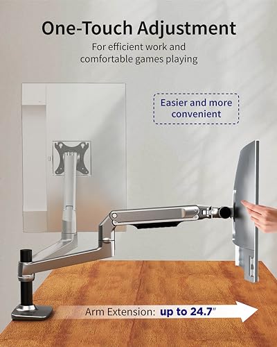 Image of Ergounion Single Monitor Arm Desk Mount, Holds Screens up to 40 Inches and 25 lbs, Fully Adjustable Vesa Monitor Mount with C-Clamp and Grommet Base, Aluminum, Silver