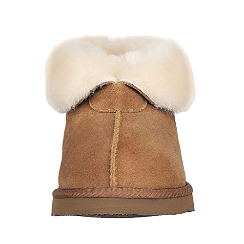 Pamir Women's Sheepskin Boot Slippers Indoor Outdoor Ankle Booties With Memory Foam Chestnut Size 8 #TOP3