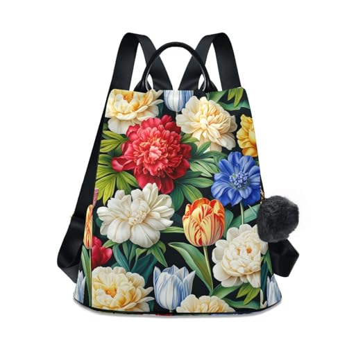 Sac à dos voyage femme antivol fleuri polyester durable multi-poches tendance