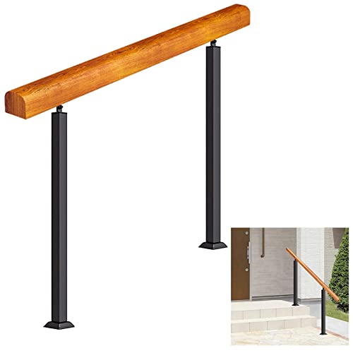 Rambarde d'escalier extérieure antidérapante en bois et fer forgé