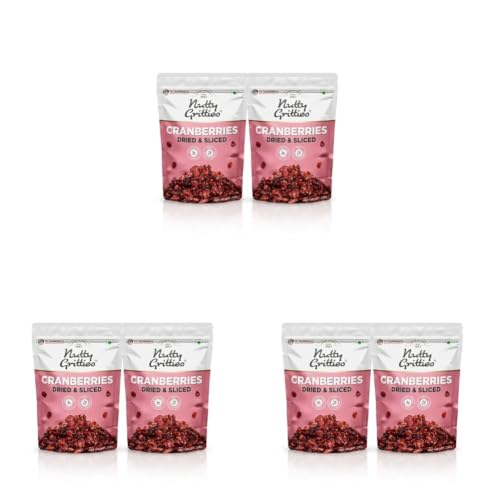 Image of Nutty Gritties Cranberries Cranberry Dried Sliced US Berries 400g, Healthy Snack for Kids and Adults, (Pack of 6 x 200g each)