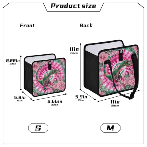 Image of Car Trash Can Organizer Bin with Adjustable Strap for Back Front Seat Console Waterproof Leakproof Collapsible Portable 8.66 Inch Tie Dye Dinosaur Pink Green