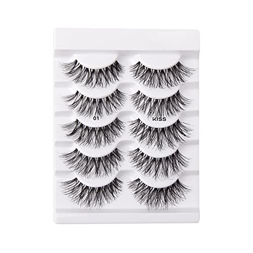 Kiss So Wispy False Eyelashes Multipack #01, Full Bouncy Volume & Curl, Signature Wispy Effect, Quality Synthetic, Crisscross Pattern, Cruelty Free, Reusable And Contact Lens Friendly, 5 Pairs #TOP3