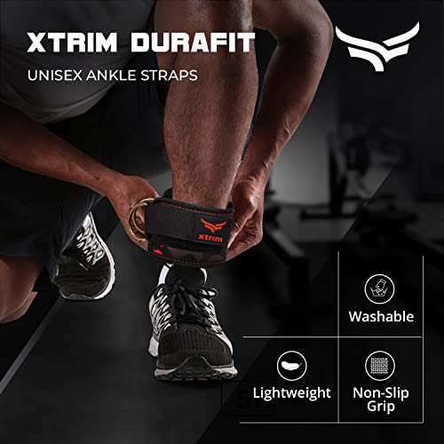 Image of XTRIM Unisex Ankle Straps with Metal D-Rings for Cable Machine, Orange | With Padded Support, For Glutes Workouts, Curls & Hip Abductors