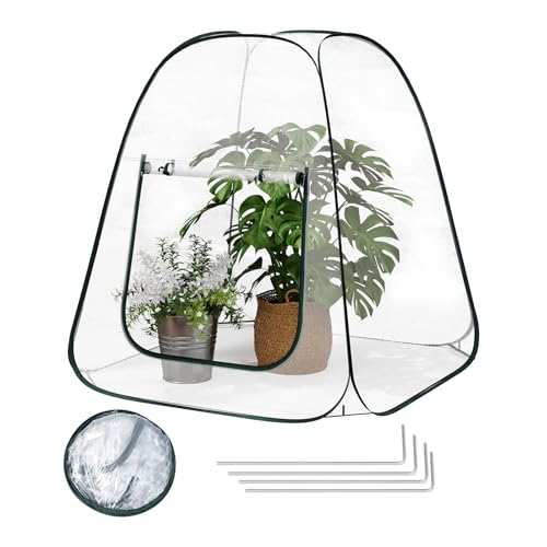 WOLTU Pop-up Mini-Gewächshaus, aus wasserdichtem PVC-Material, Feuchtigkeit im Sommer und Wärme im Winter aufrechterhalten, innen und außen verwendbar, 70 x 70 x 80 cm, transparent