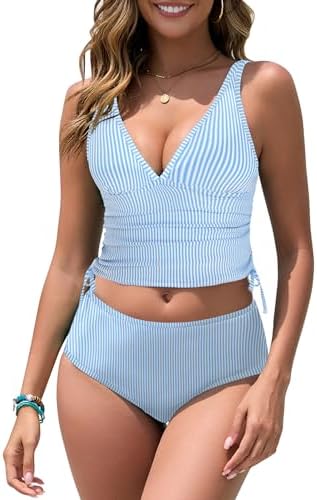 ZAFUL Womens Tankini Swimsuits Tummy Control Bathing Suits 2025 Two Piece Color Block Swim Suit with High Waisted Bottom
