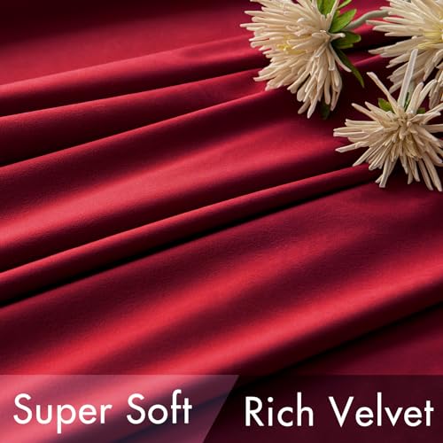 Image of MIULEE Velvet Curtains 52x84 inches 2 Panels Red Blackout Curtains | Luxury, Christmas Decor, Bedroom Living Room, Thermal Insulated, Super Soft Window Drapes, Rod Pocket & Back Tab
