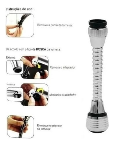 Extensor Torneira 360 Adaptador Flexível Alongador Arejador para Torneira Cozinha Banheiro