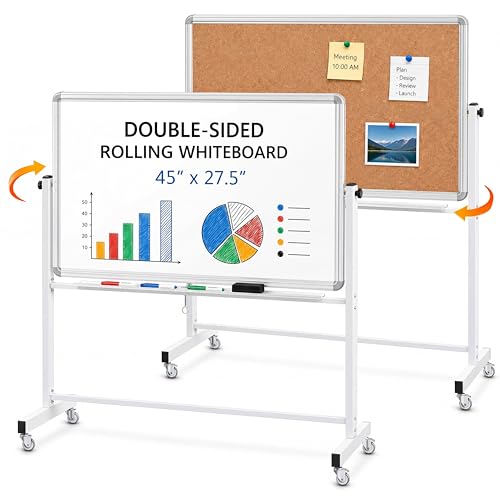 Image of Eersida 45''X 27.5'' Whiteboard Corkboard Combo on Wheels Stand