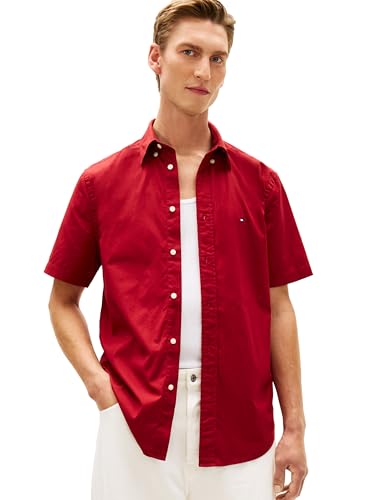 Image of Tommy Hilfiger Men's Short Sleeve Poplin Shirts in Regular Fit, Men's Button Down Shirts