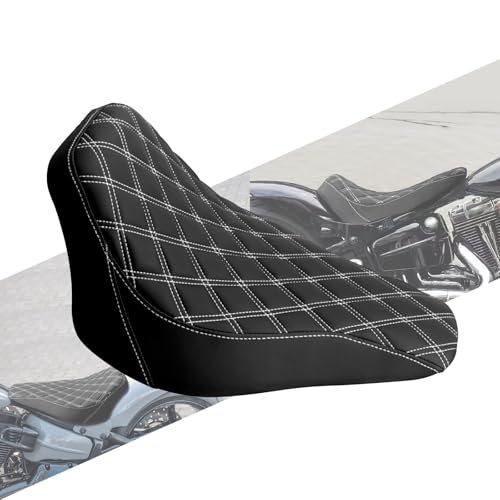 HCmotorku Motorcycle Front Driver Leather/Suede Cushion Pillion Seat Solo Seat Fit For Harley Softail Breakout 2013-2017 Rocker 2008-2017 (White Stitching)