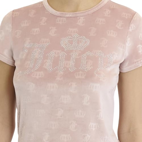 Image of Juicy Couture Women's 2 Piece Velvet Fleece Short Sleeve Shirt and Pants Lounge Sleepwear Set