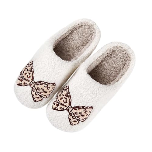 Image of Womens Mens House Slippers Retro Comfy Warm Plush Slip on Fluffy Memory Foam Home Sippers for Winter Indoor Outdoor