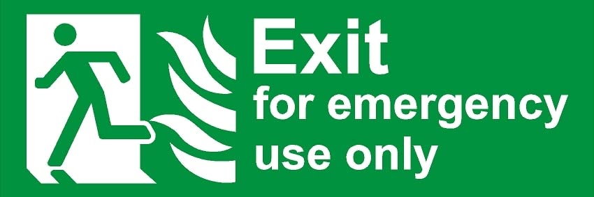 Exit for Emergency use only fire Pictogram Safety Sign (L) - Self Adhesive Sticker (300mm x 100mm)