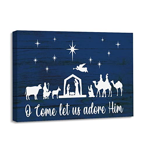 Impression sur toile O Come Let Us Adore Him déco Noël pour cuisine et chambre