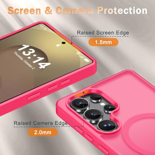 Image of for Samsung Galaxy S25 Ultra Case, Matte Magnetic Phone Cover, Hot Pink | Fit for MagSafe, Screen Protector included, Shockproof Military Grade Protection, Translucent Frosted Back