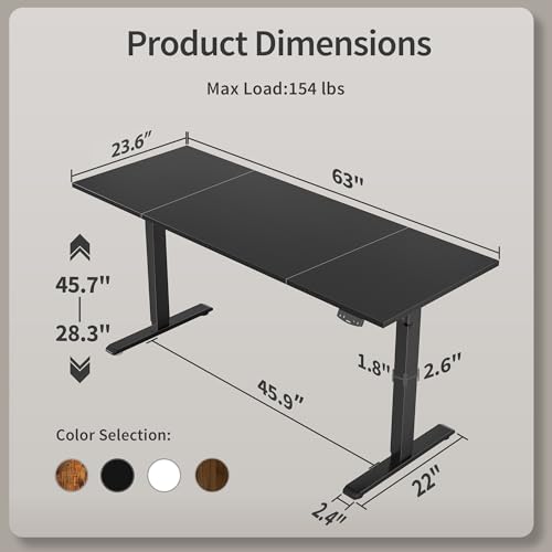 Image of Agilestic Electric Standing Desk, 63 x 24 Inches Height Adjustable Desk, Sit Stand up for Work Office Home, Ergonomic Rising Computer Table with Memory Preset, Black