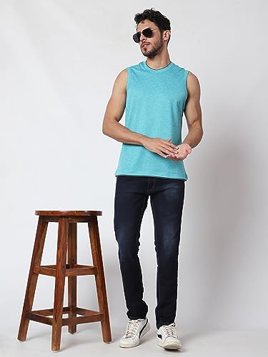 Image of Men's Lycra Blend Sleeveless Fitness Tanks Top for Quick Dry in Muscle Workout, Causal Running, Exercise Training, Swimming Vest