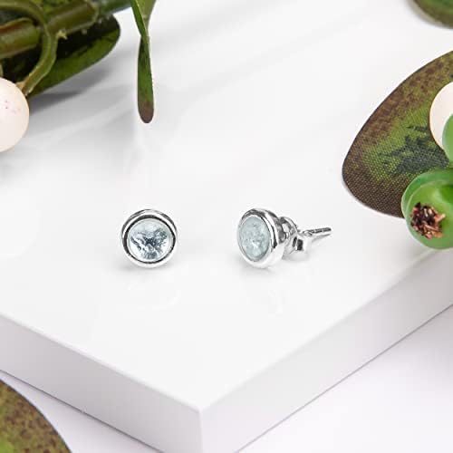 Natural Gemstone and Sterling Silver Simple Minimal Round Stud Earrings