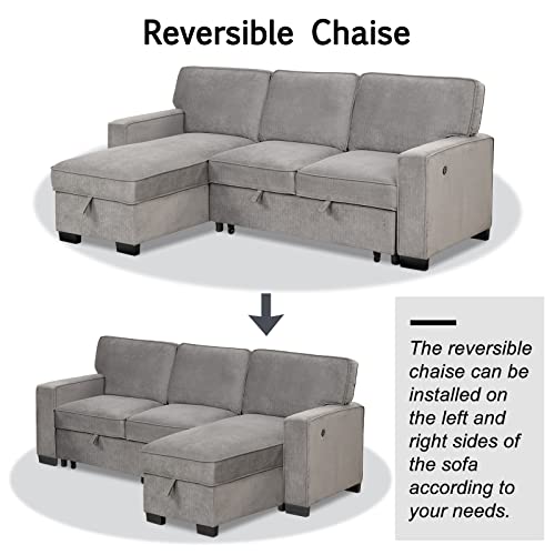 Canmov Convertible Sectional Sofa Couch, L Shaped Sleeper Sofa With Storage Chaise Convertible Sofa Bed With Reversible Chaise, Sofa Beds For Living Room 3 Piece (Gray) #TOP3