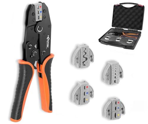 KF CPTEC Crimping Tool Set 5PCS Quick-Change Jaws for Heat Shrink,Insulated and Non-Insulated Ferrules,OT & UT Terminals,Open Barrel,Ideal for DIYers