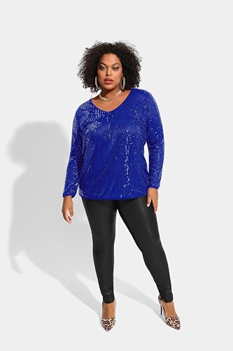 TIYOMI Plus Size Tunics for Women Long Sleeve V Neck Shirts Pleated Front Glritter Sequins Tops Party Fall Winter Blouse2