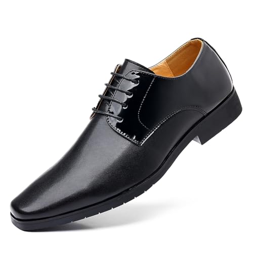 Men's Classic Oxford Dress Shoes, Black Patent Leather, Lace-up Design