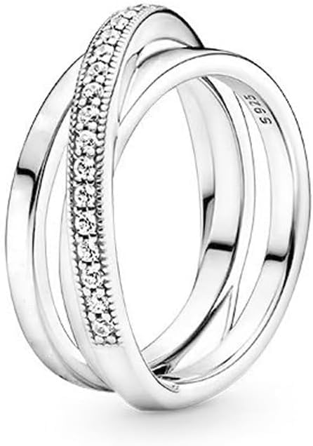 TOFBS Anillo Plata S925 Triple Banda Entrecruzada con Circonitas Pavé Brillantes Joya Elegante Estilo Cruzado Ajustable