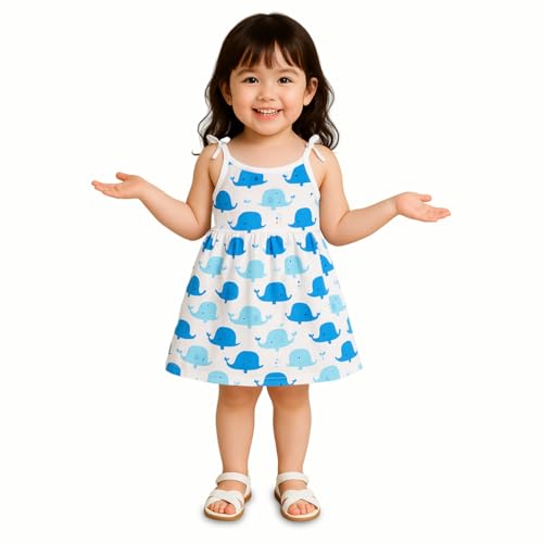 Image of Kidbea Cotton Baby Dress for Girls | Soft Sleeveless Summer Dress for Girl | Cute Printed Newborn Baby Muslin Frocks with Tie-Up Closure