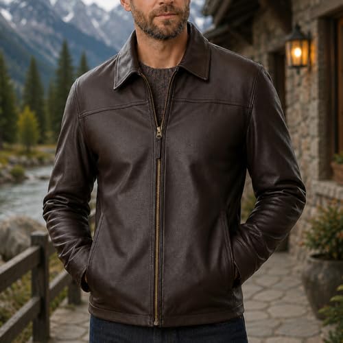 Image of Isaac & David Chicago Men's New Black /Brown Lambskin Leather Classic Open Bottom Jacket Motorcycle Vintage Racing Jacket