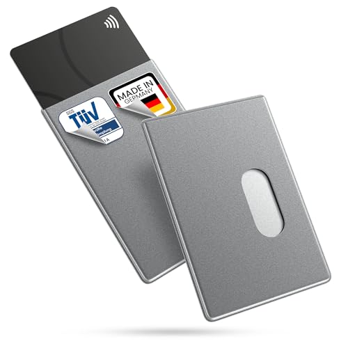 BE-HOLD 2 Stück RFID-Blocker-Scheckkartenhüllen – Hart-PVC Schutzhüllen für Sicherheit gegen Datendiebstahl – NFC Kartenhülle für Kreditkarten, EC-Karten, Bankkarten mit Daumenloch – TÜV-geprüft