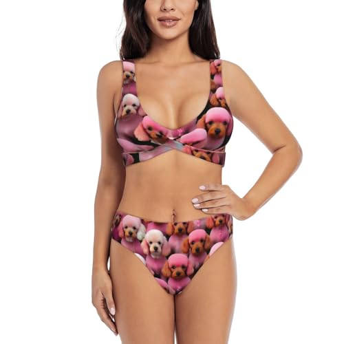 Maillot de bain 2 pièces caniches roses pour vos vacances et journées piscine