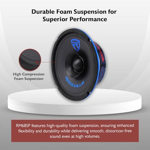 Image of Rockville RM68SP Mid-Range Car Speaker, 6.5 inch, 120W, 8 Ohm, Dual Cone, Kevlar, Foam Suspension, Bullet Phase Plug, CEA Compliant, Perfect for Car Audio